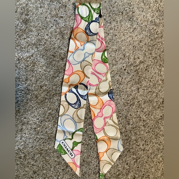 Coach Twilly Sig. "C's" scarf Multi/off wht. 100% Silk EUC Perfect! - Picture 1 of 4